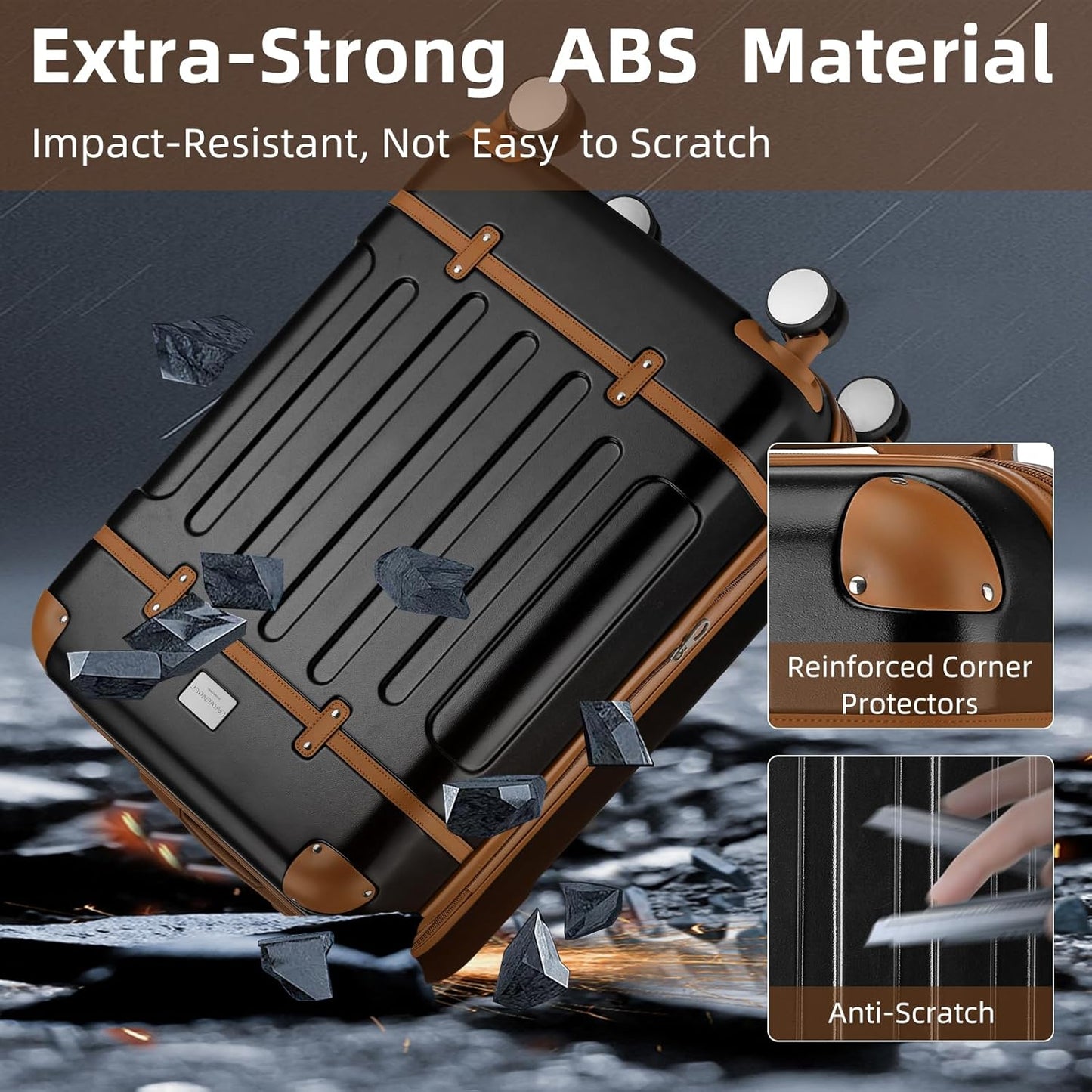 Dluxe Ave. 6 Piece Expandable Luggage Hardshell Suitcase Sets /TSA Locks/ Vintage  (Black Brown)