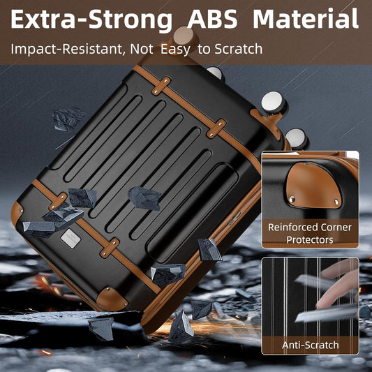 Dluxe Ave. 6 Piece Expandable Luggage Hardshell Suitcase Sets /TSA Locks/ Vintage  (Black Brown)