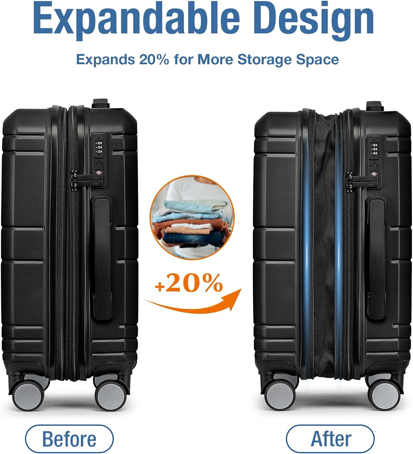 Dluxe Ave. Carry On Luggage/ Airline Approved Hardshell 20 Inch/Spinner Wheels/TSA Lock/ Lightweight (Black)