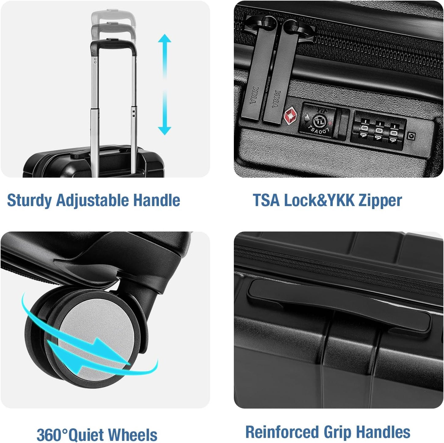 Dluxe Ave. Carry On Luggage/ Airline Approved Hardshell 20 Inch/Spinner Wheels/TSA Lock/ Lightweight (Black)