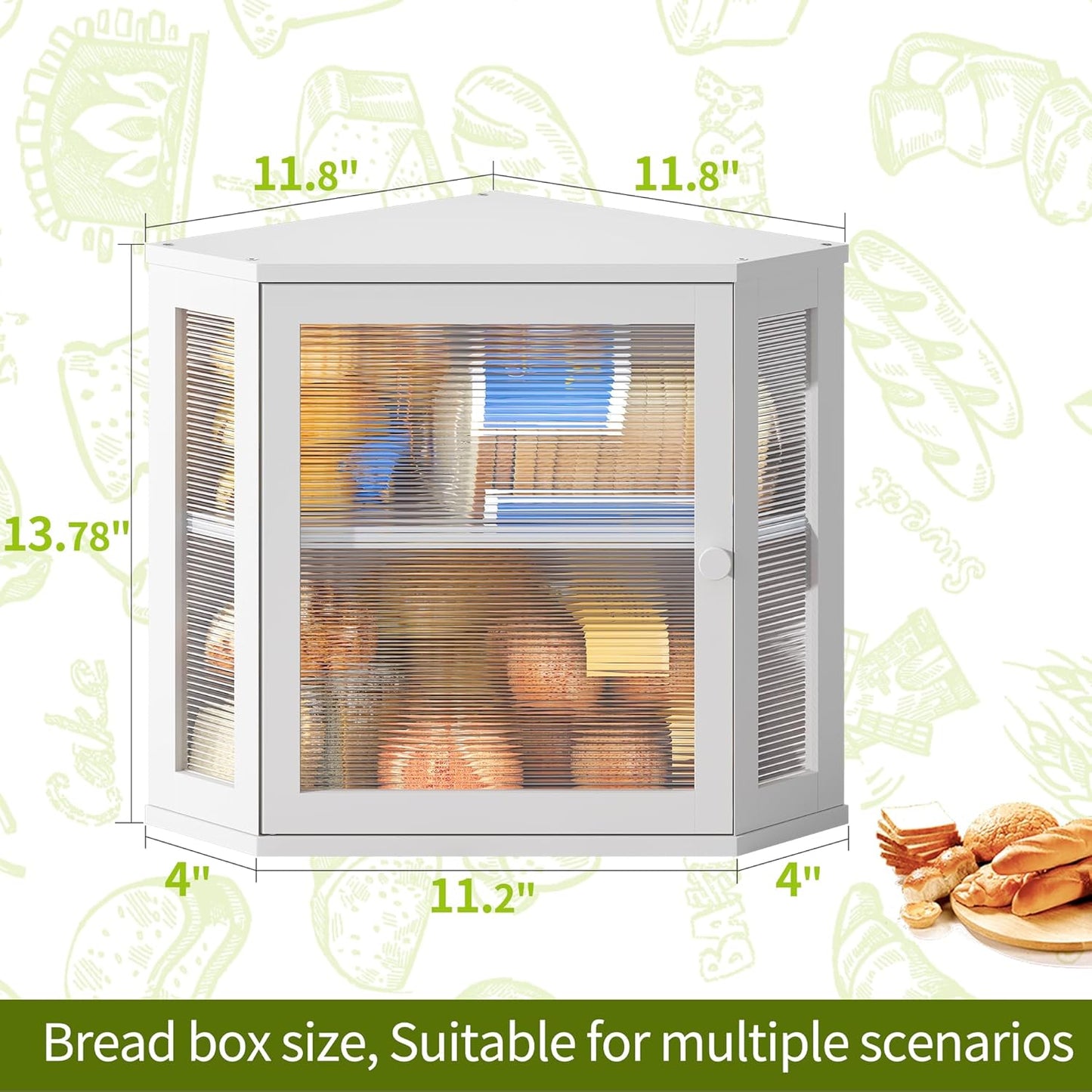 Dluxe Ave. Corner Bread Box for Kitchen Countertop/ Double Layer/ Bamboo Wood (White Medium)