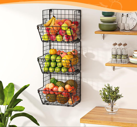 Dluxe Ave. 3 Tier Wall Storage Basket Organizer with 5 S Hooks/(S (10.83" L x 10.63" W x 30" H))