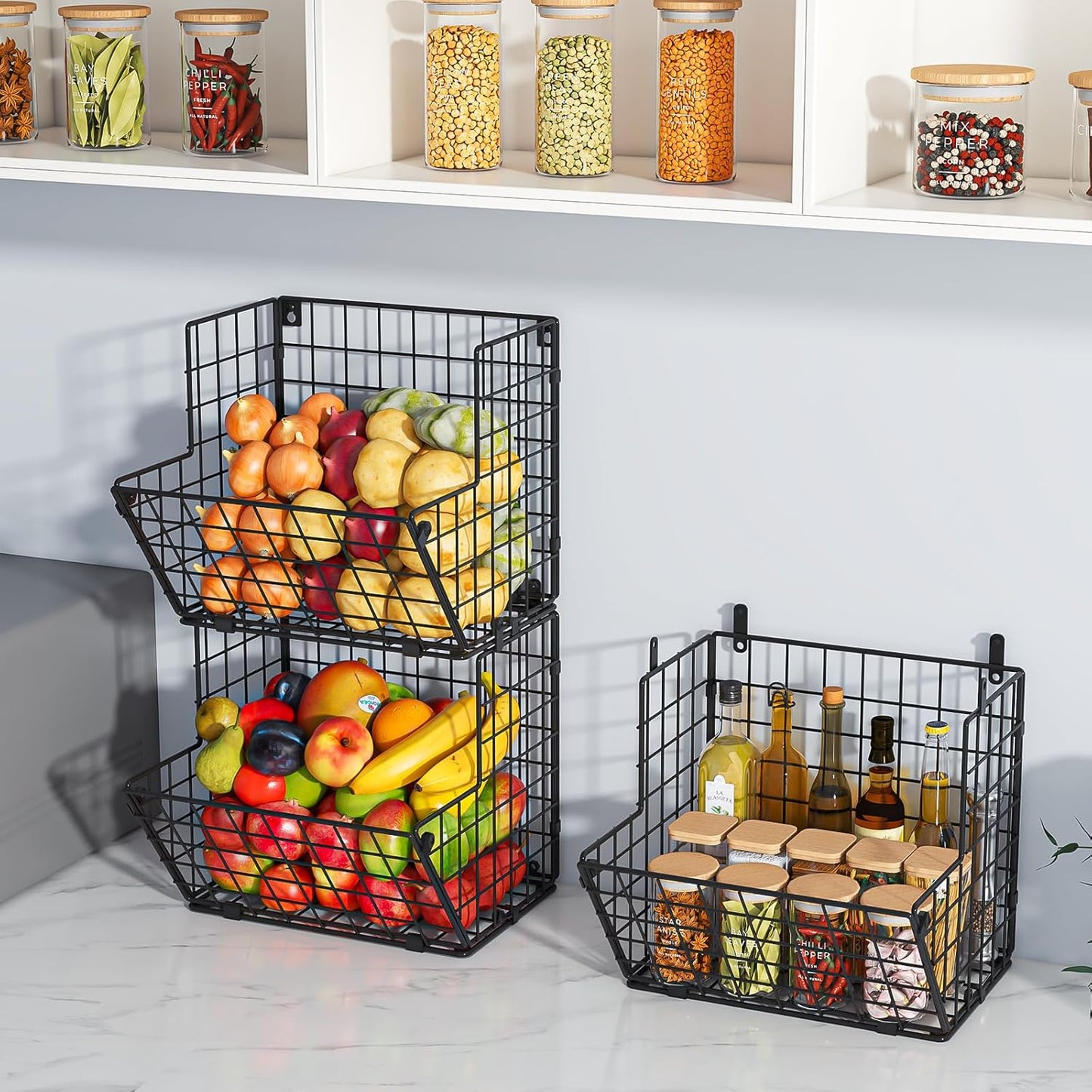 Dluxe Ave. 3 Tier Wall Storage Basket Organizer with 5 S Hooks/(S (10.83" L x 10.63" W x 30" H))