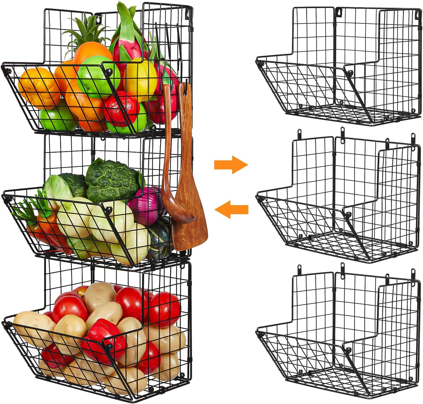 Dluxe Ave. 3 Tier Wall Storage Basket Organizer with 5 S Hooks/(S (10.83" L x 10.63" W x 30" H))