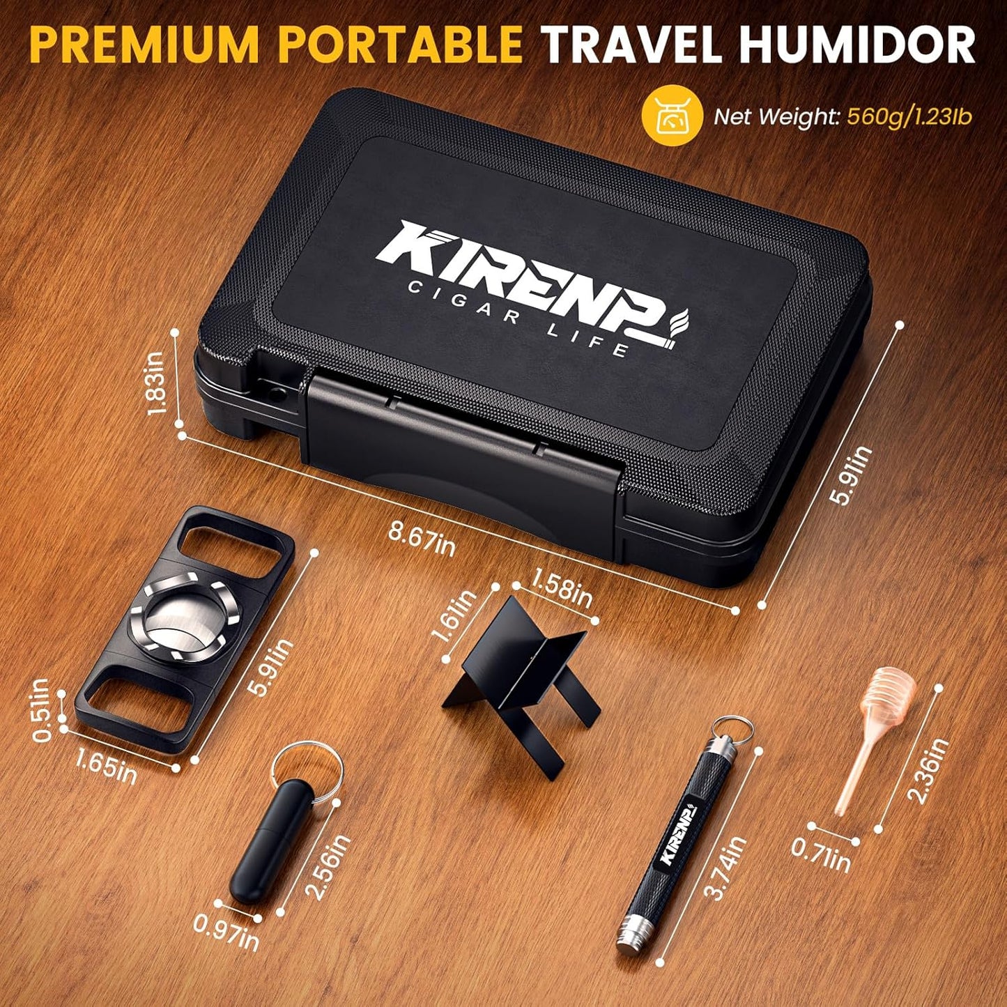 Dluxe Ave. Travel Cigar Humidor Set/ Cutter/ Cigar Punch /Hygrometer & Humidifier