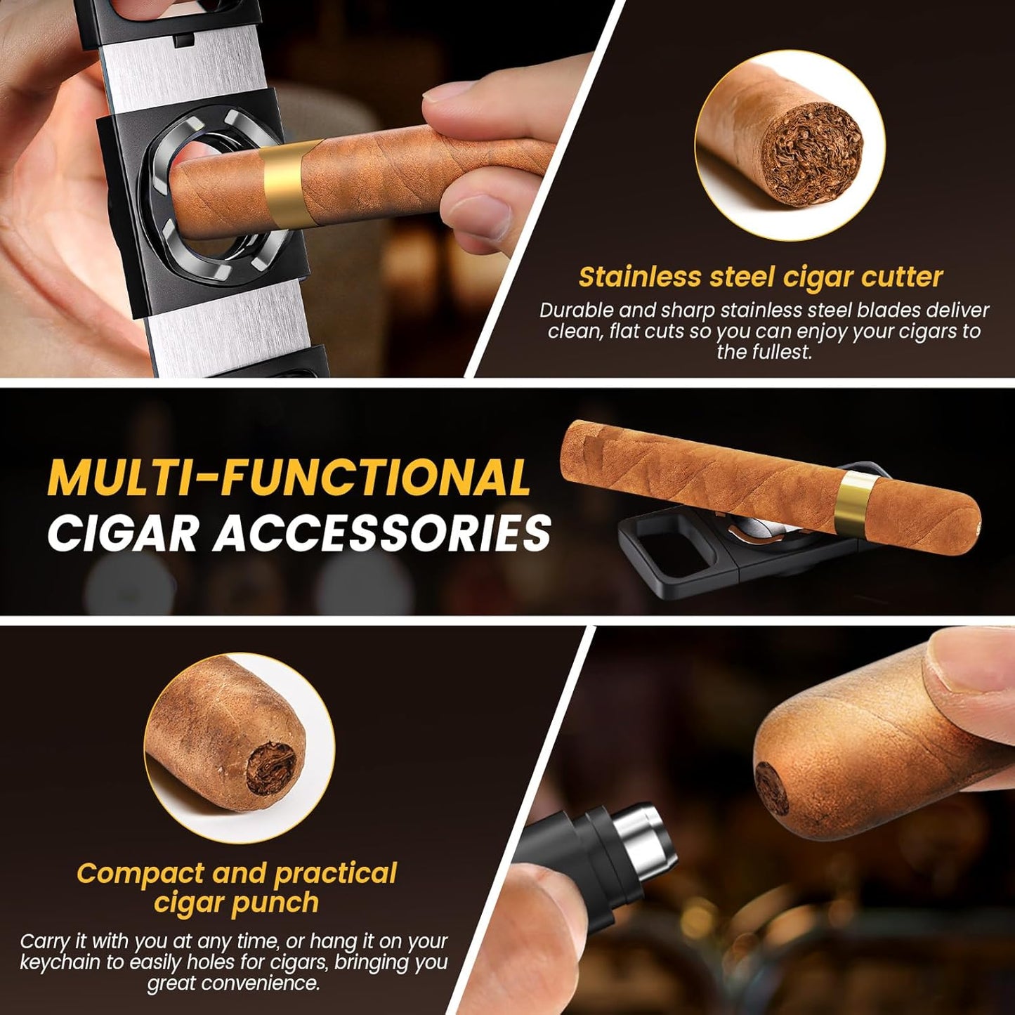 Dluxe Ave. Travel Cigar Humidor Set/ Cutter/ Cigar Punch /Hygrometer & Humidifier