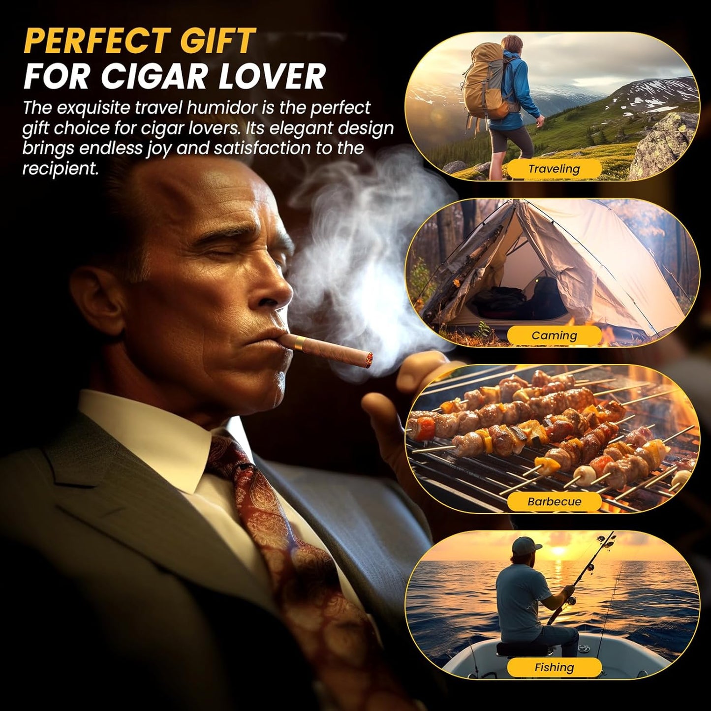 Dluxe Ave. Travel Cigar Humidor Set/ Cutter/ Cigar Punch /Hygrometer & Humidifier