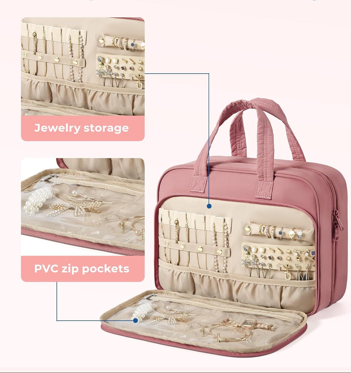 Dluxe Ave. Hanging Toiletry Travel  Bag with Jewelry Organizer / (Large)