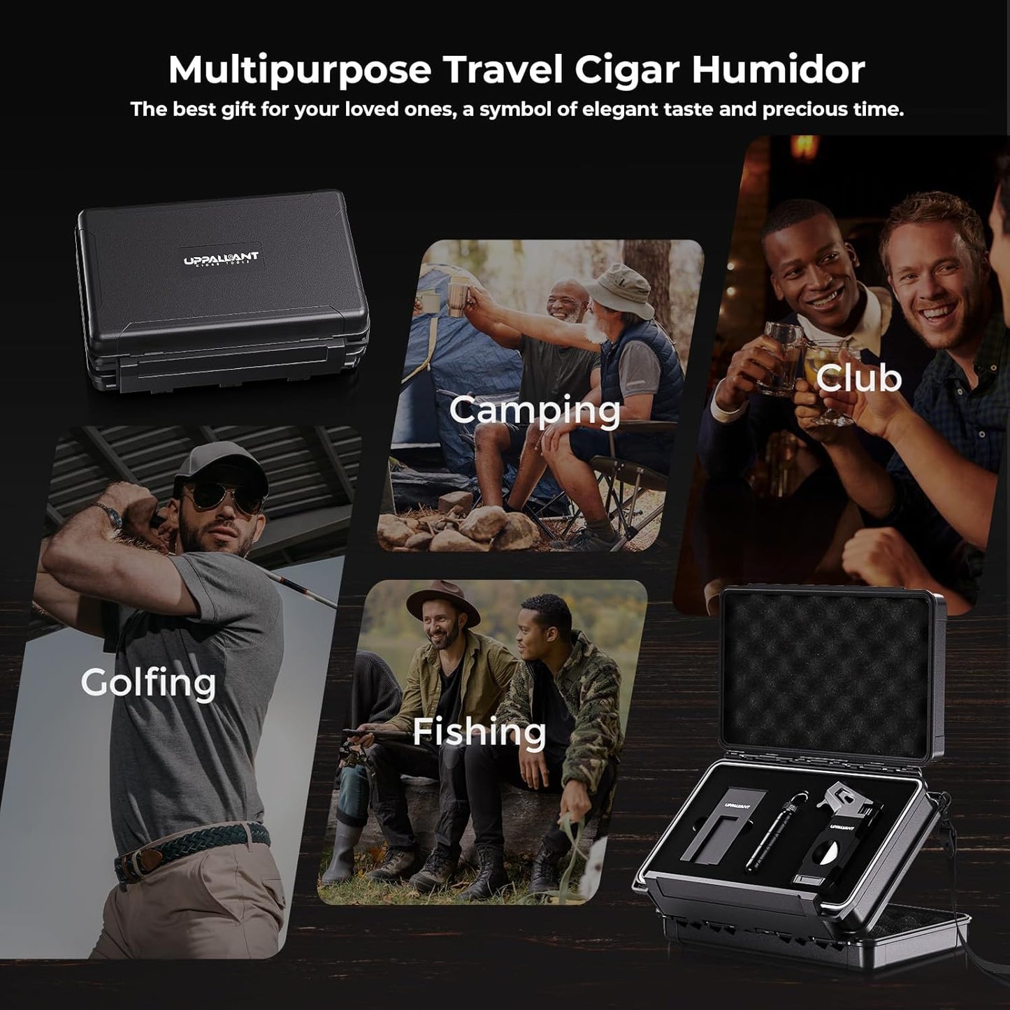 Dluxe Ave, Travel Cigar Humidor Case Set/ Double-sided Design with Cigar Lighter