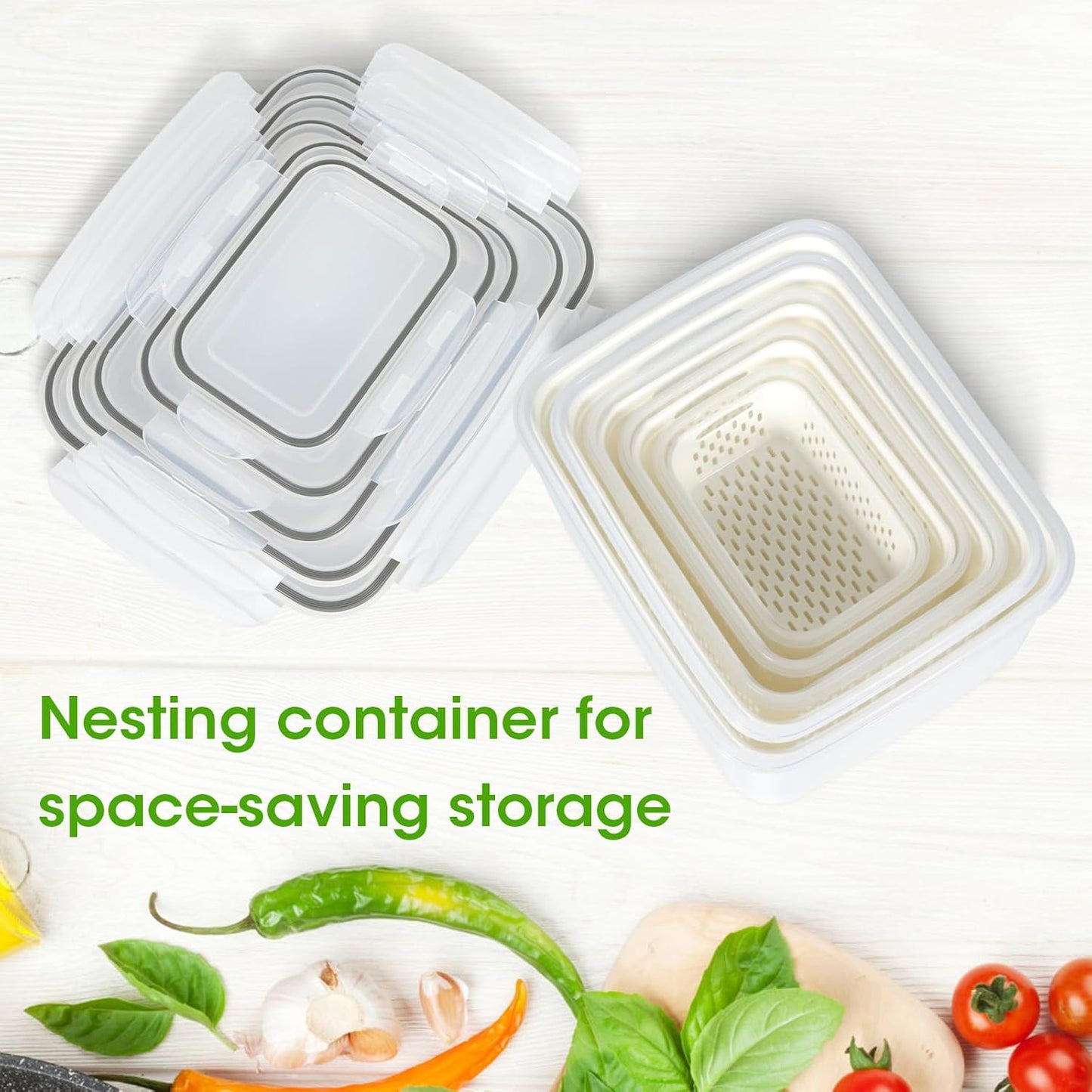 Dluxe Ave. 4 Pack Produce Saver Vegetable Container with Drain Colanders