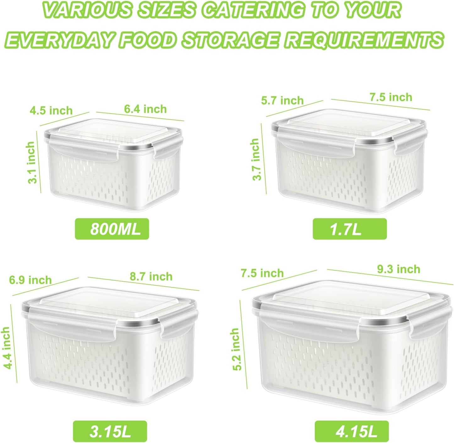 Dluxe Ave. 4 Pack Produce Saver Vegetable Container with Drain Colanders