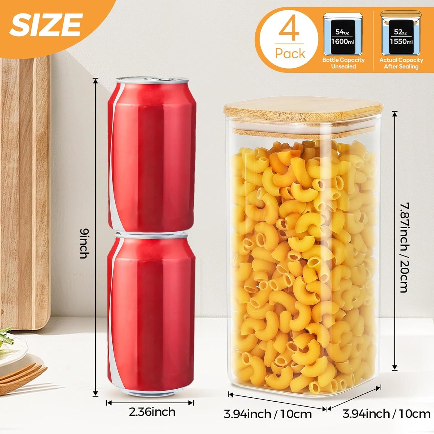 Dluxe Ave. Glass Storage Jars with Bamboo Lids/ 54oz/ Set of 4 Glass Canisters