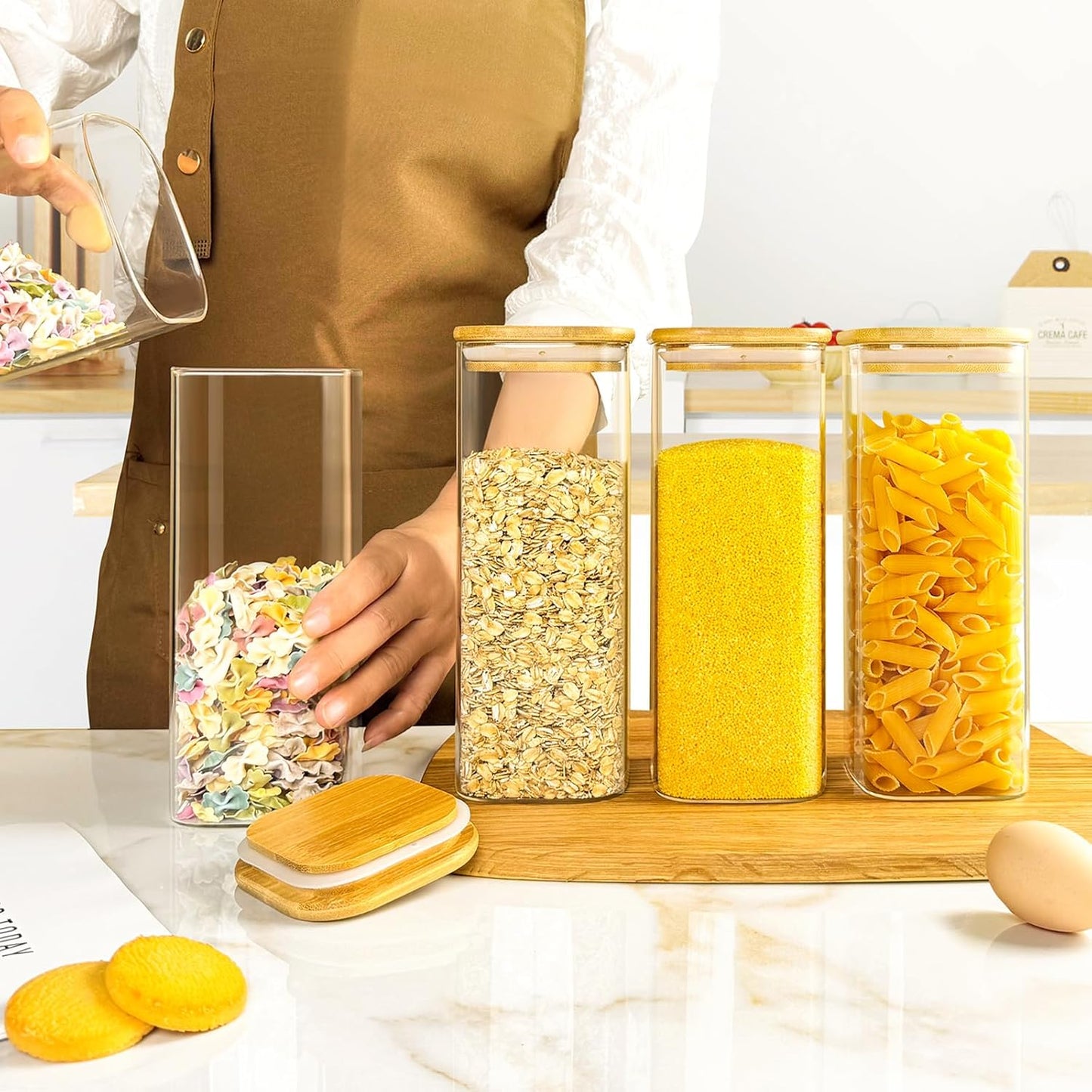 Dluxe Ave. Glass Storage Jars with Bamboo Lids/ 54oz/ Set of 4 Glass Canisters