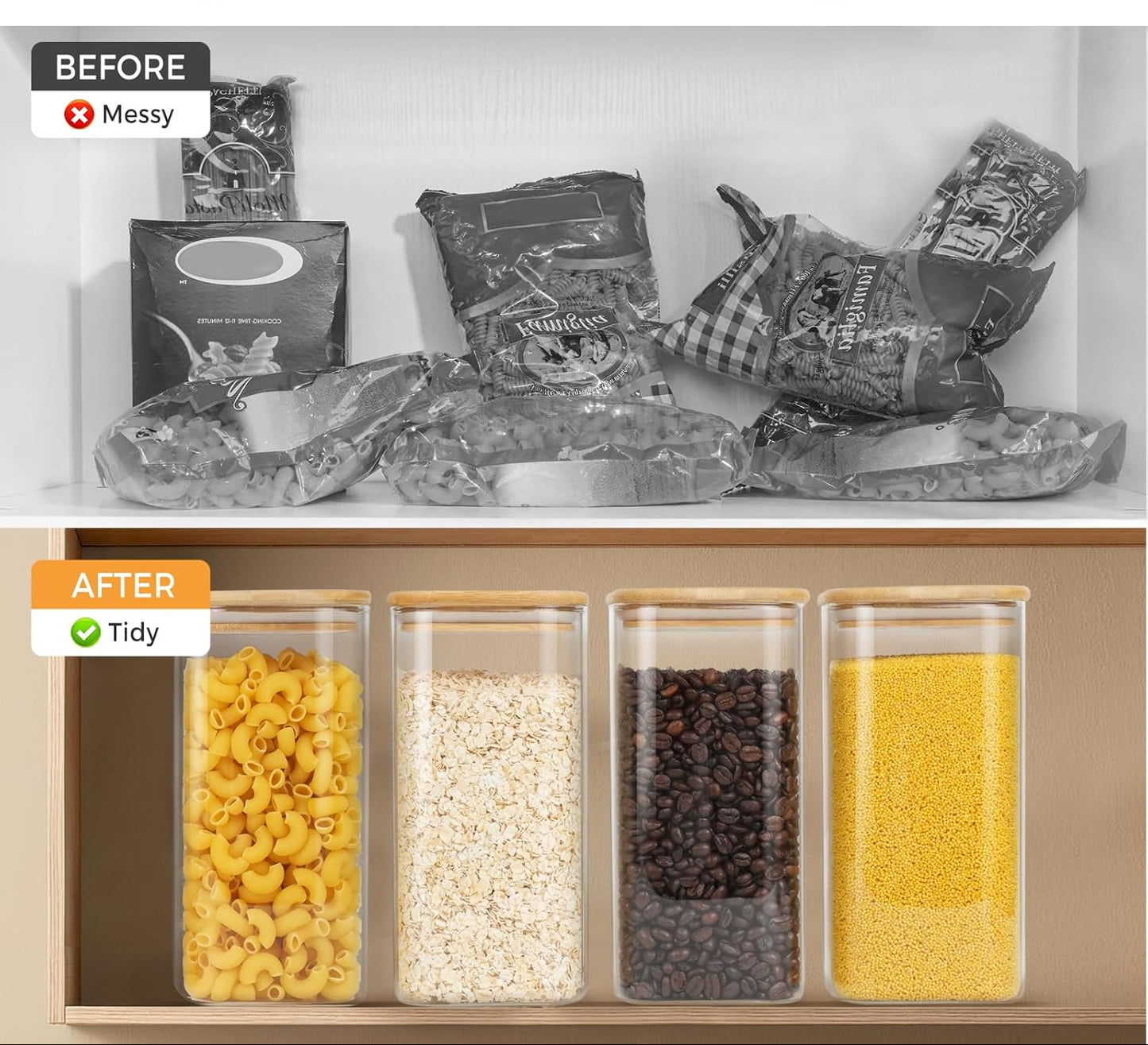 Dluxe Ave. Glass Storage Jars with Bamboo Lids/ 54oz/ Set of 4 Glass Canisters