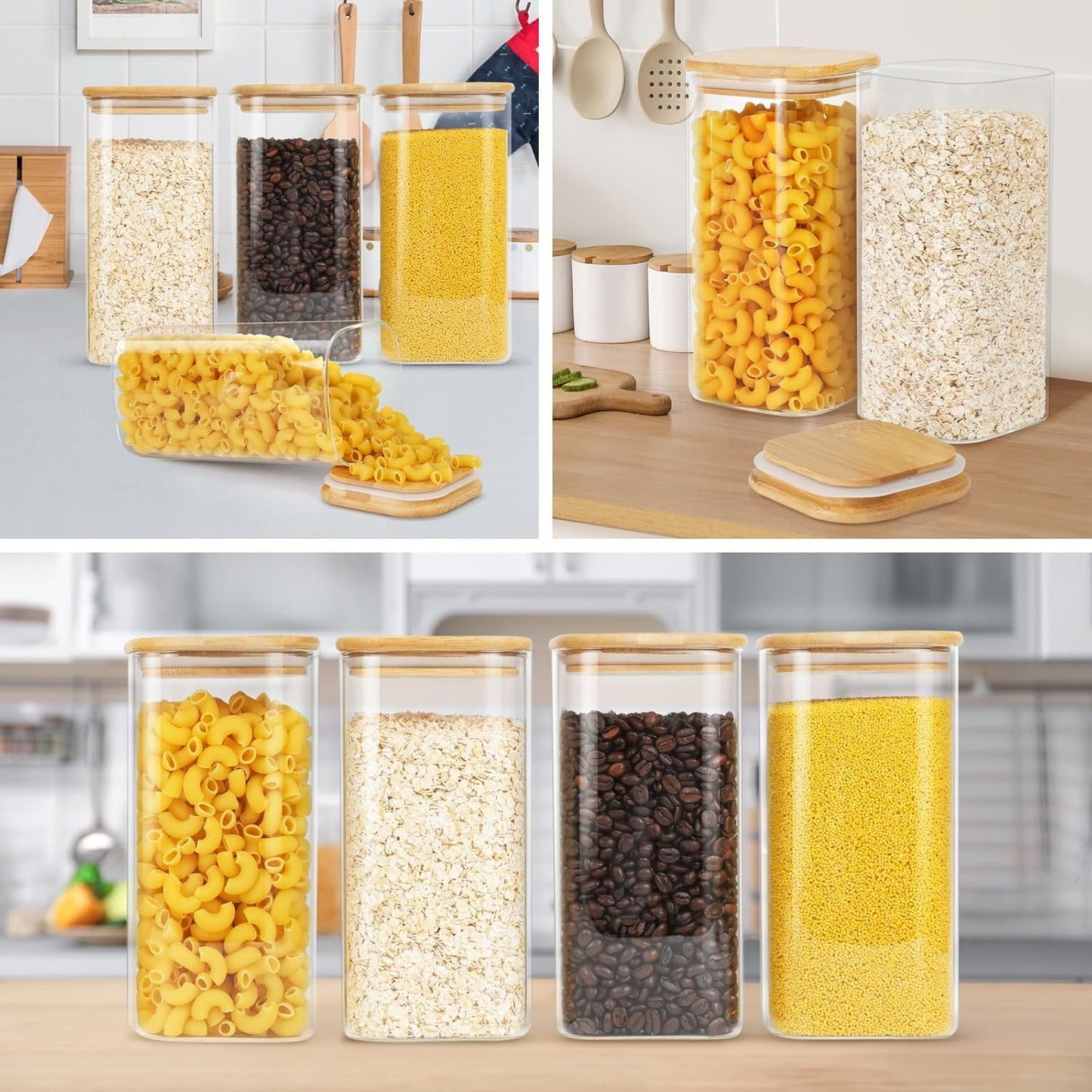 Dluxe Ave. Glass Storage Jars with Bamboo Lids/ 54oz/ Set of 4 Glass Canisters