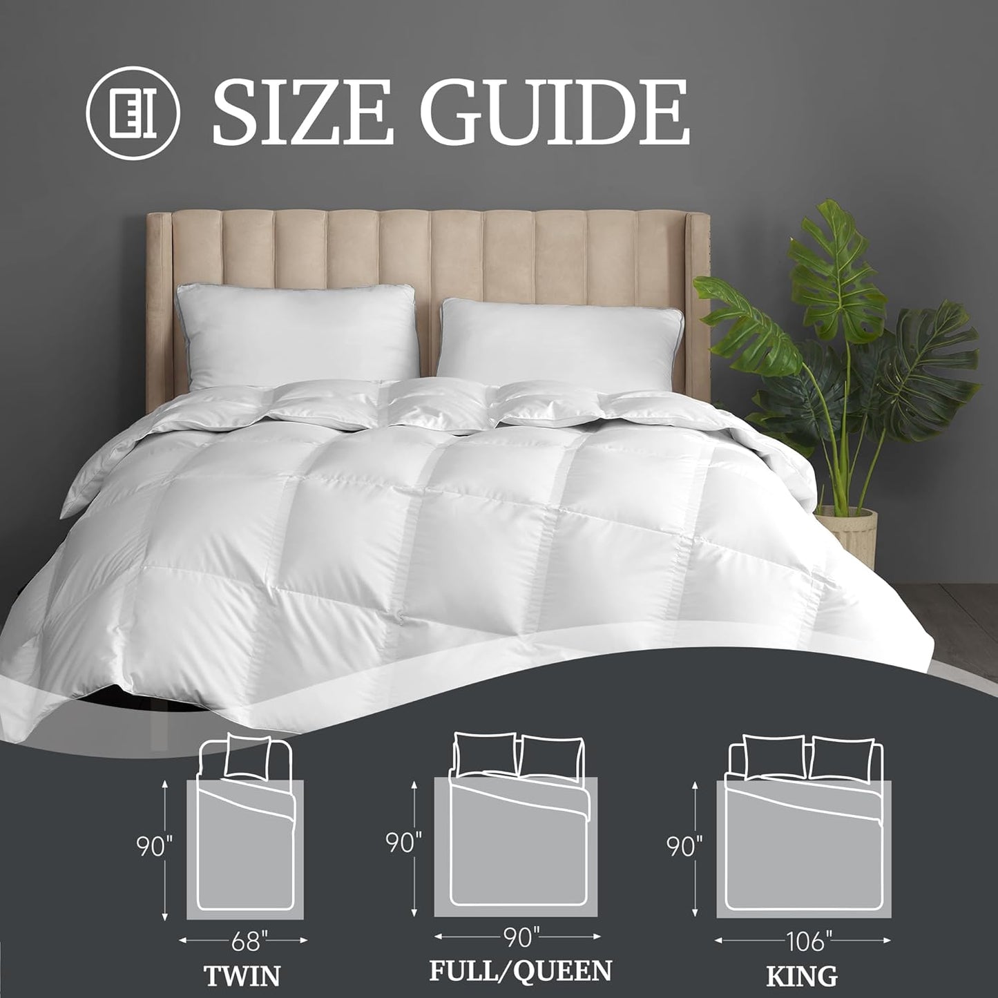 Dluxe Ave. ( KING) Hotel White Goose Down Fiber Comforter for All Season/ Hotel Collection Duvet Insert/ White