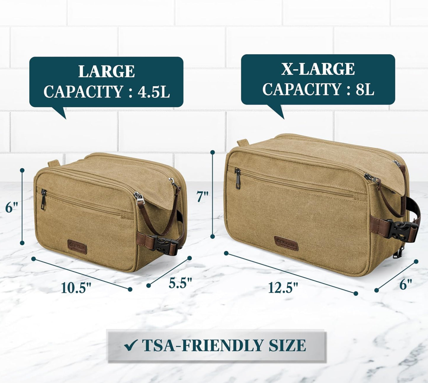 Dluxe Ave. Men Canvas Travel Dopp Kit/ Water Resistant/ Accessories Bag/ Tan Khaki