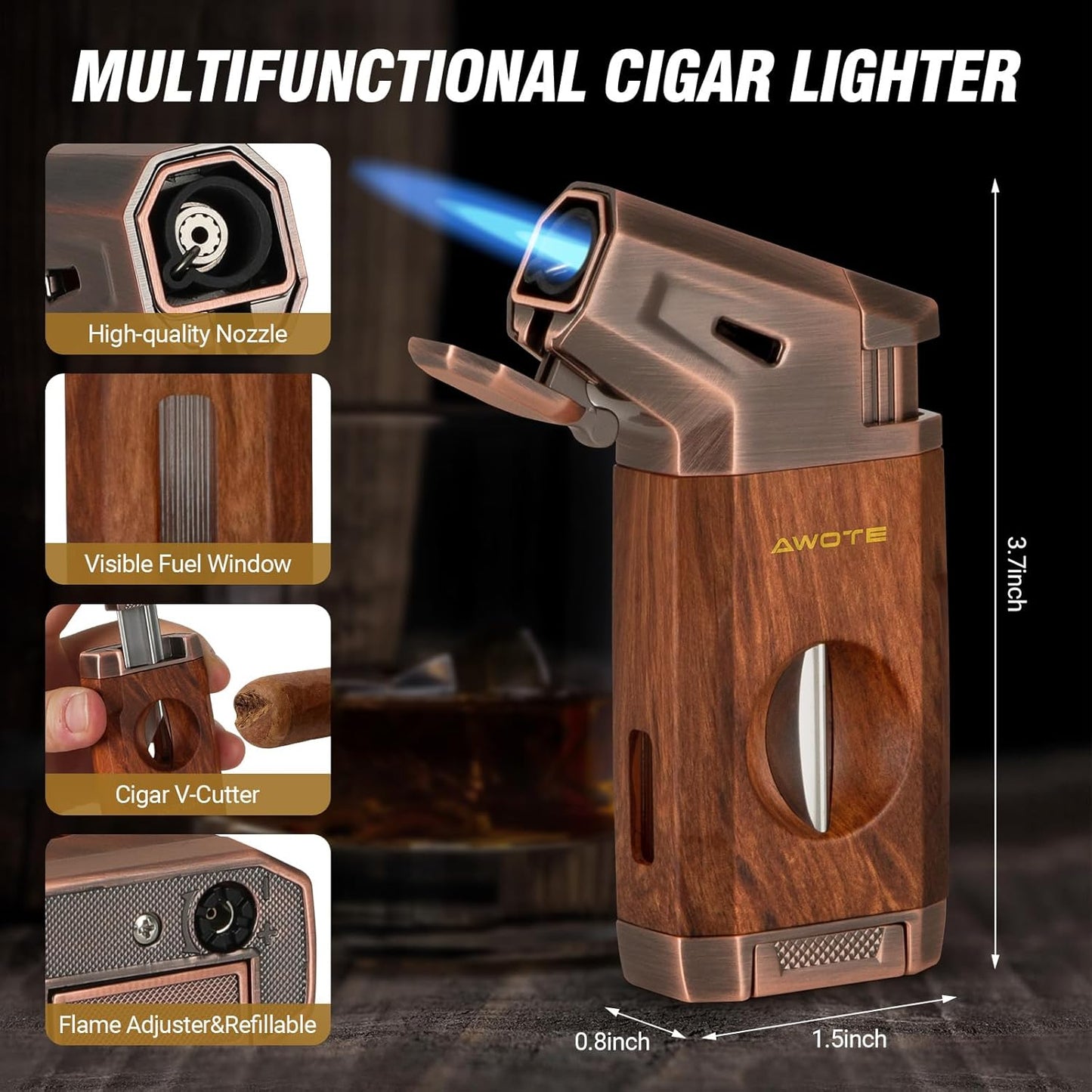 Dluxe Ave. Travel Cigar Humidor Cigar Case with Cigar Lighter Cedar Lined Cigar Box V Cut Cigar Cutter Portable Cigar Humidor with Humidifier