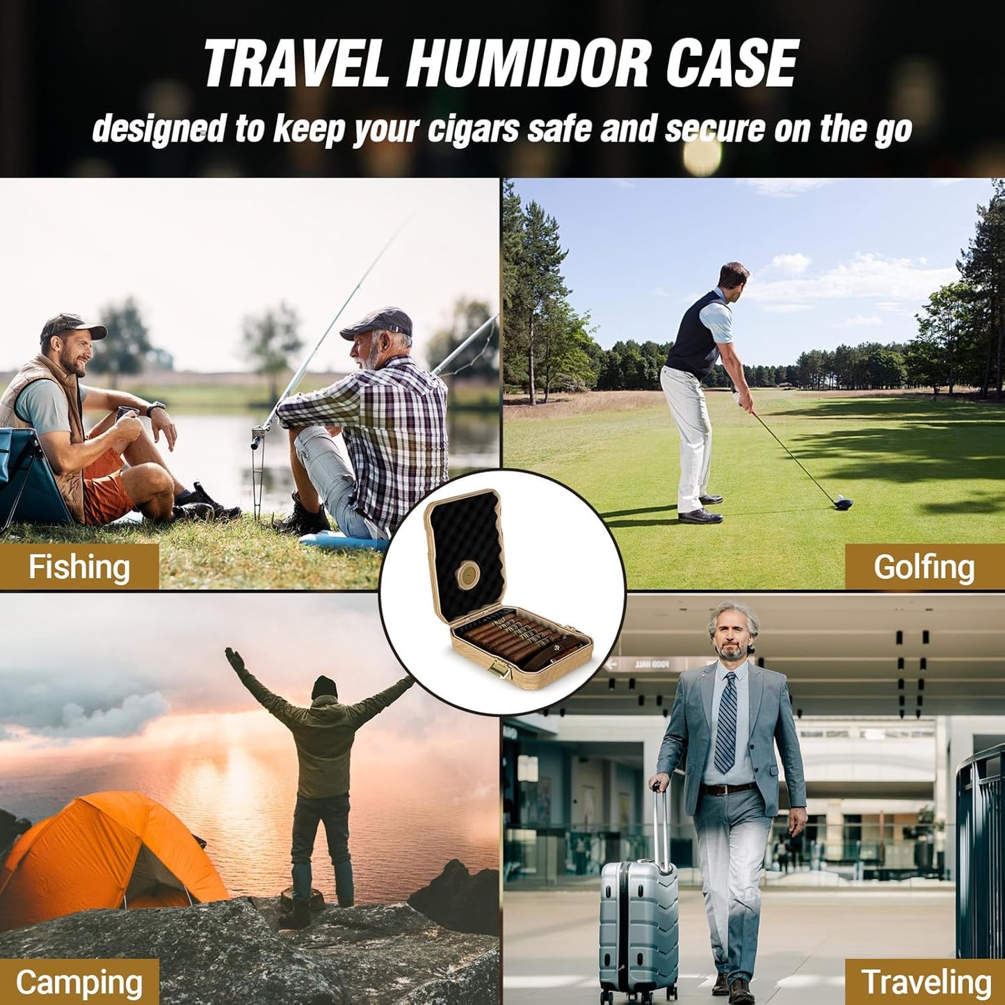 Dluxe Ave. Travel Cigar Humidor Cigar Case with Cigar Lighter Cedar Lined Cigar Box V Cut Cigar Cutter Portable Cigar Humidor with Humidifier
