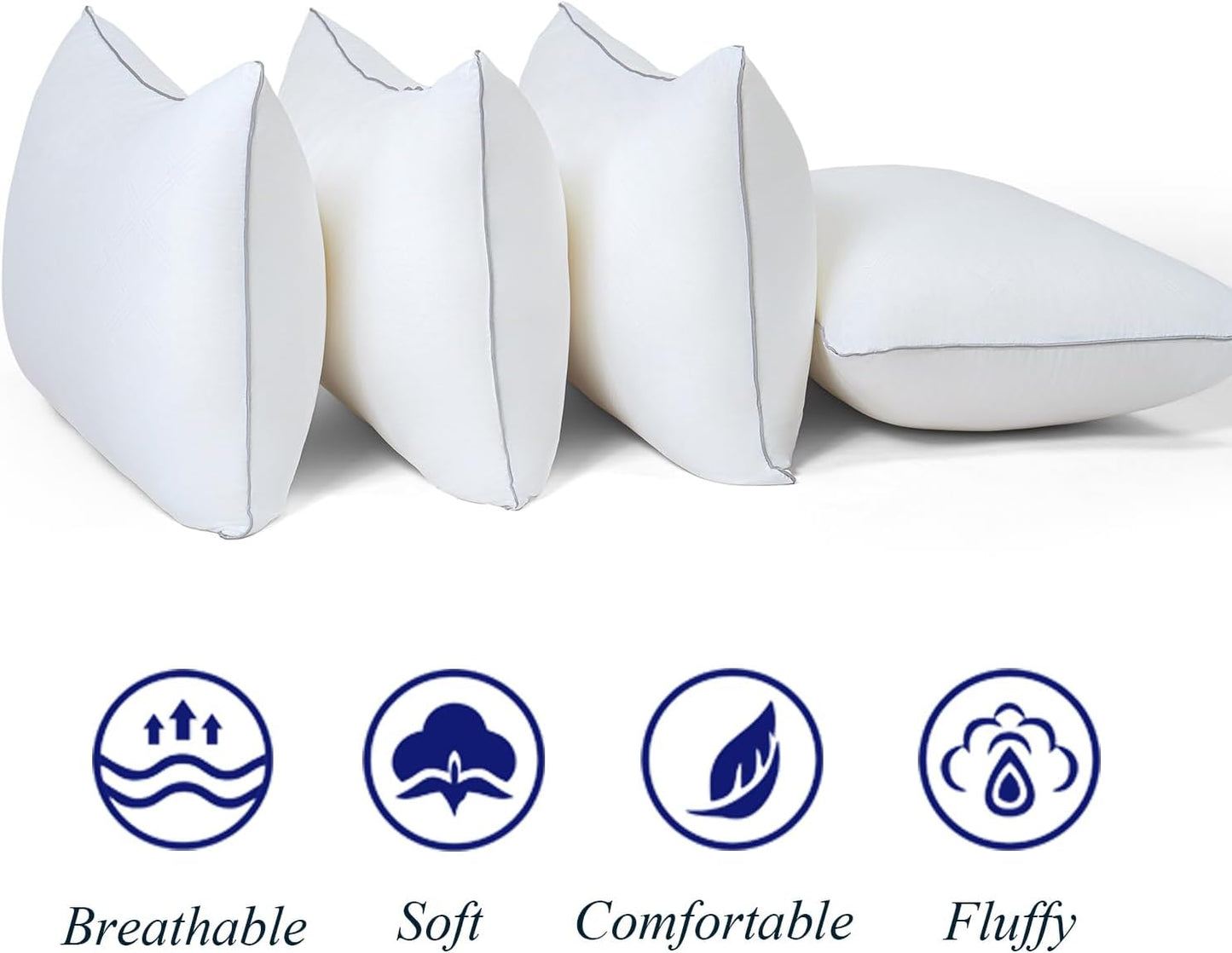 Dluxe Ave. ( STANDARD ) Pillows for Sleeping, Set of 4 { SOFT }  Luxury Hotel Quality, White