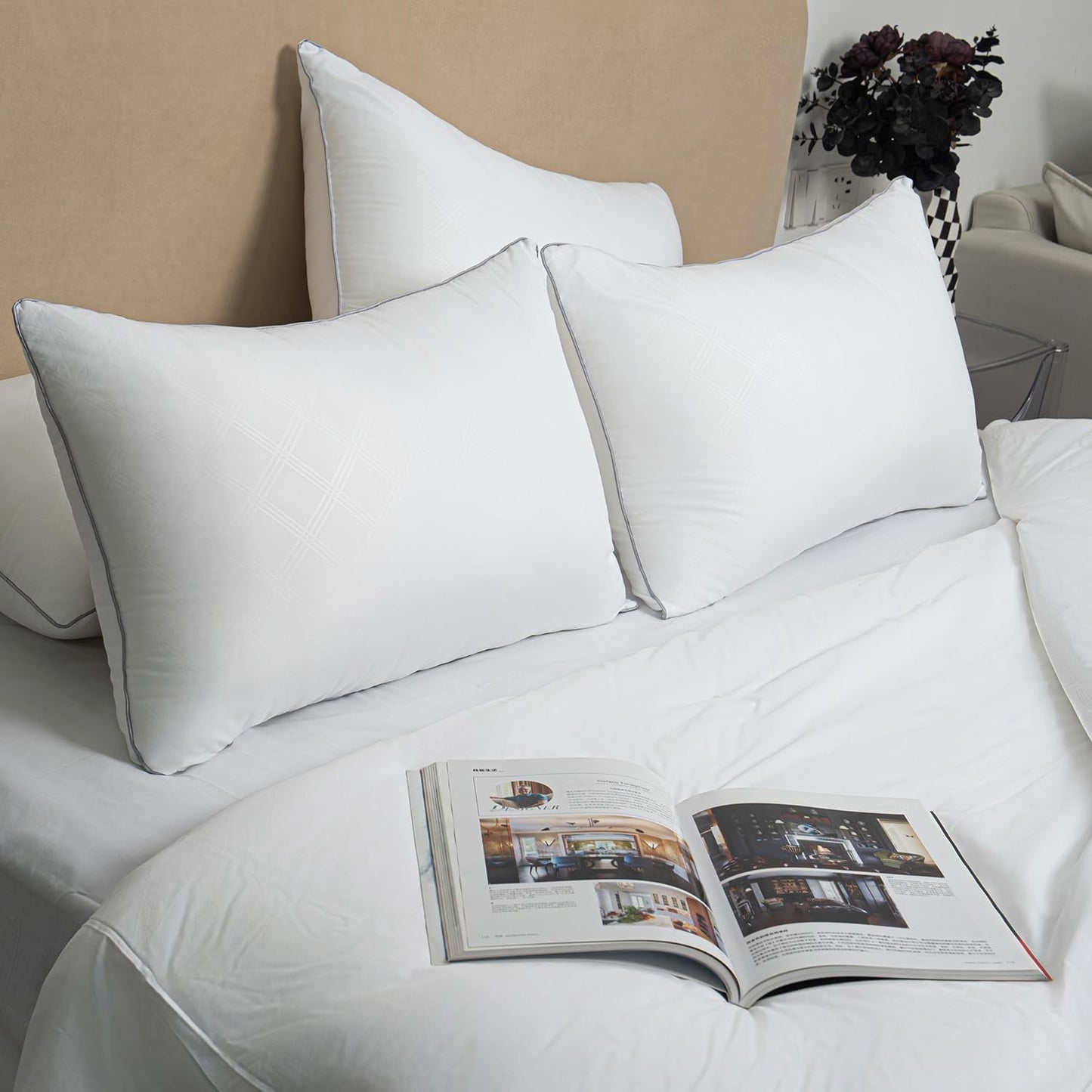 Dluxe Ave. ( STANDARD ) Pillows for Sleeping, Set of 4 { SOFT }  Luxury Hotel Quality, White