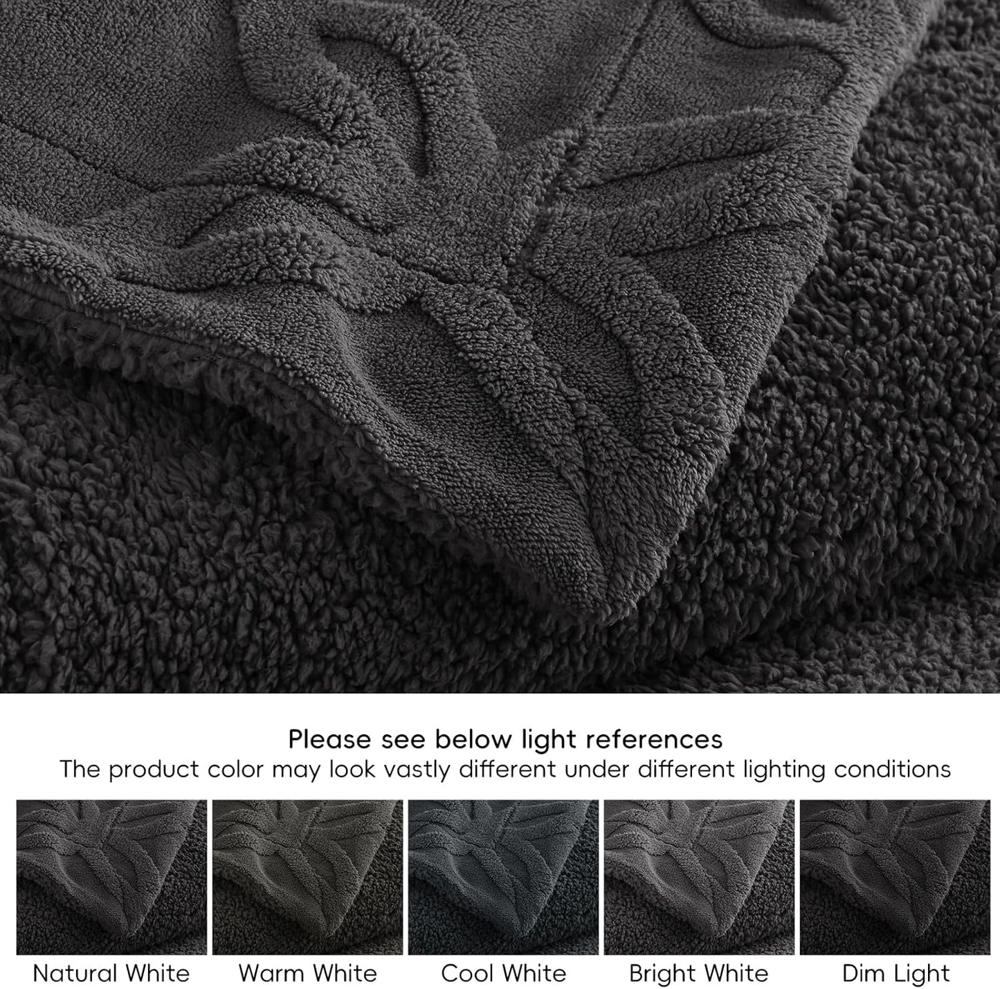 Dluxe Ave. ( KING ) Tufted Sherpa Fleece Blanket, for Winter No Shed No Pilling 108" x 90" 3D Jacquard, Dark Grey