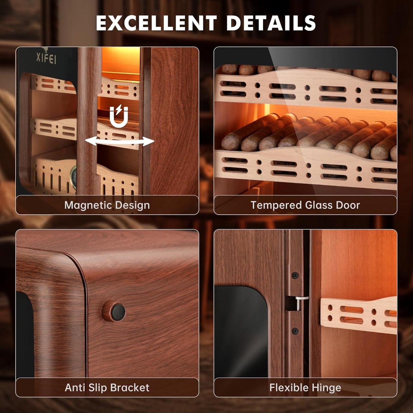 Dluxe Ave. Cigar Humidor Cabinet/ for 150 Cigars/ LED Lighting/ Desktop/ Cedar Wood