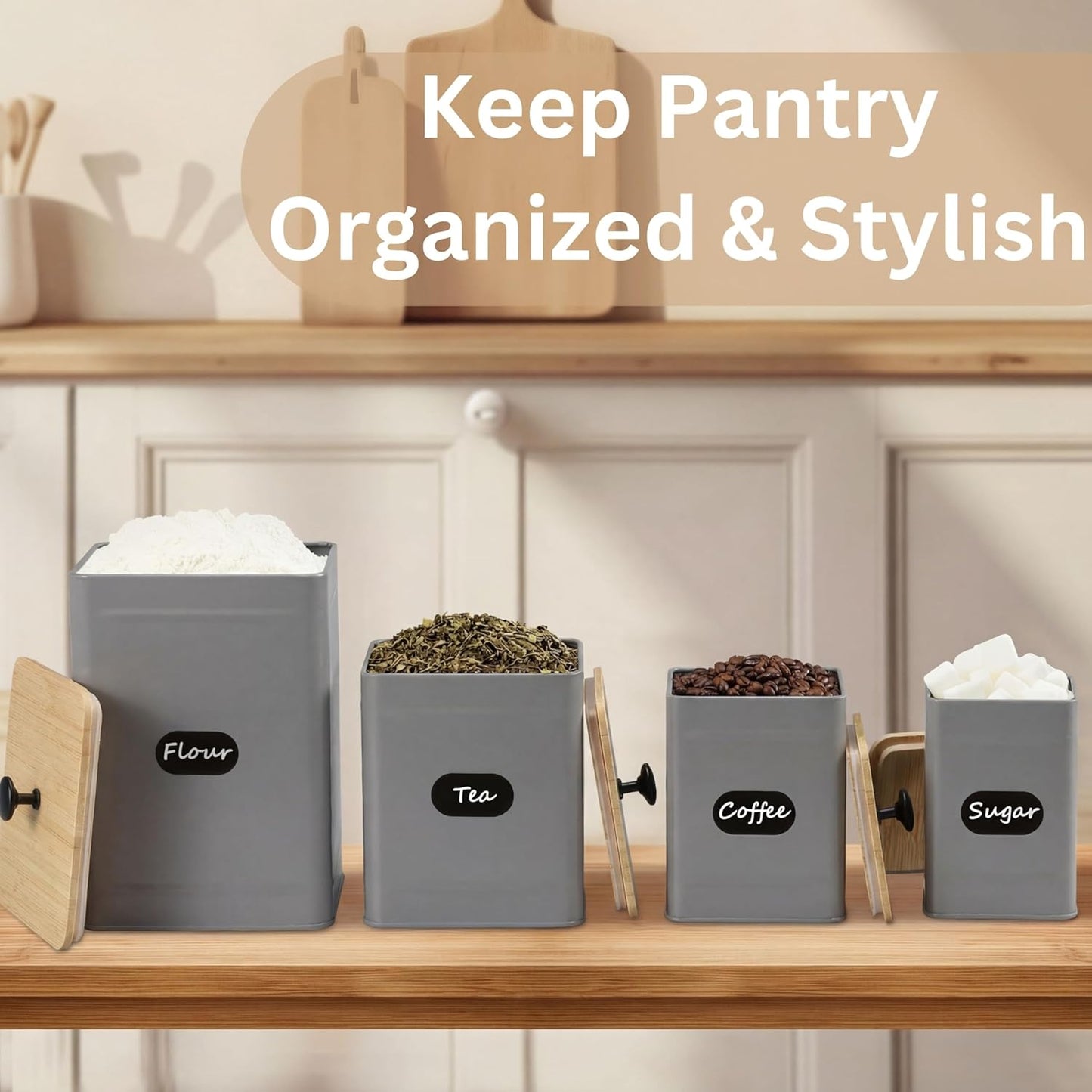 Dluxe Ave. PERFNIQUE Kitchen Canisters Canister Sets for Kitchen Counter Tin Jars with Lid(Grey)