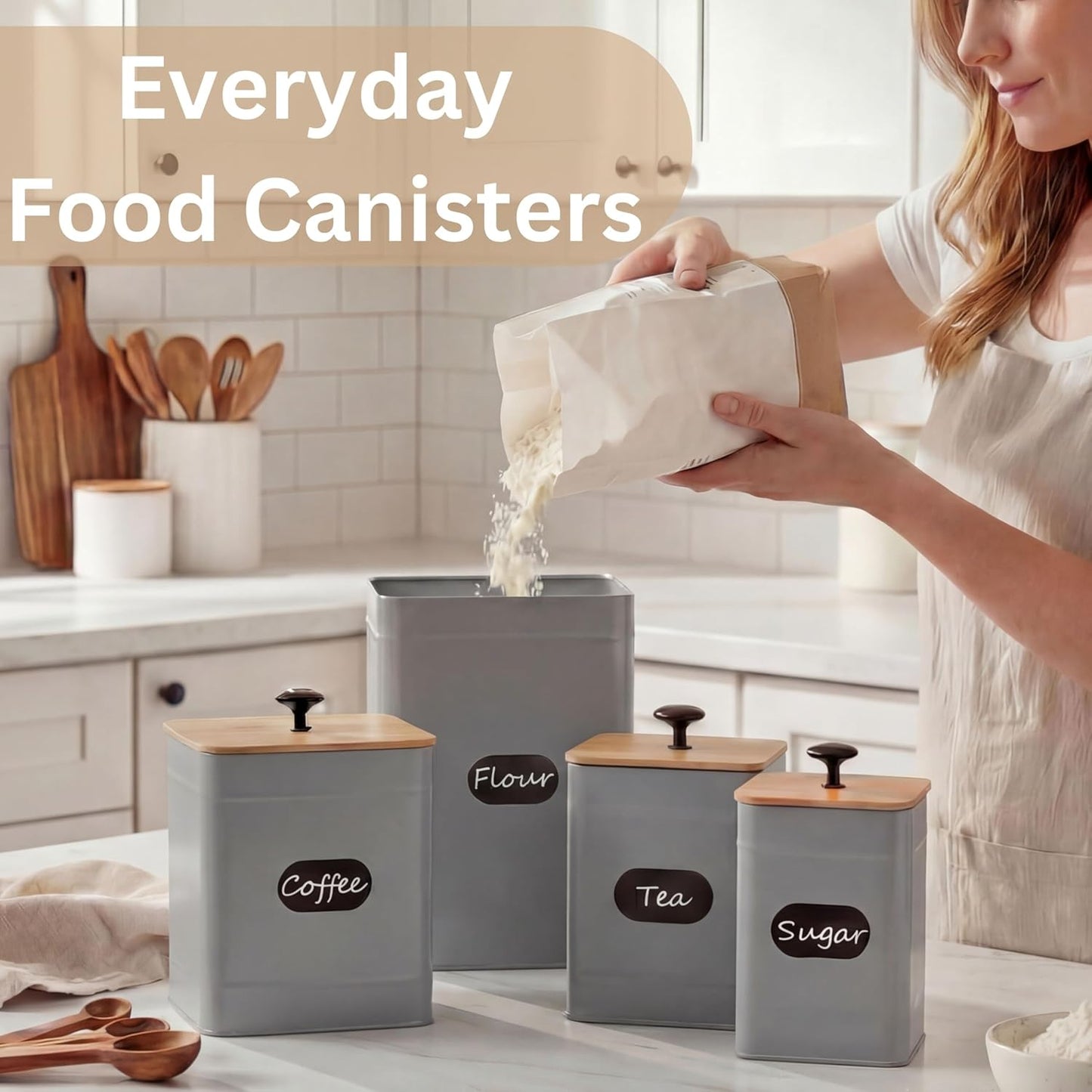 Dluxe Ave. PERFNIQUE Kitchen Canisters Canister Sets for Kitchen Counter Tin Jars with Lid(Grey)