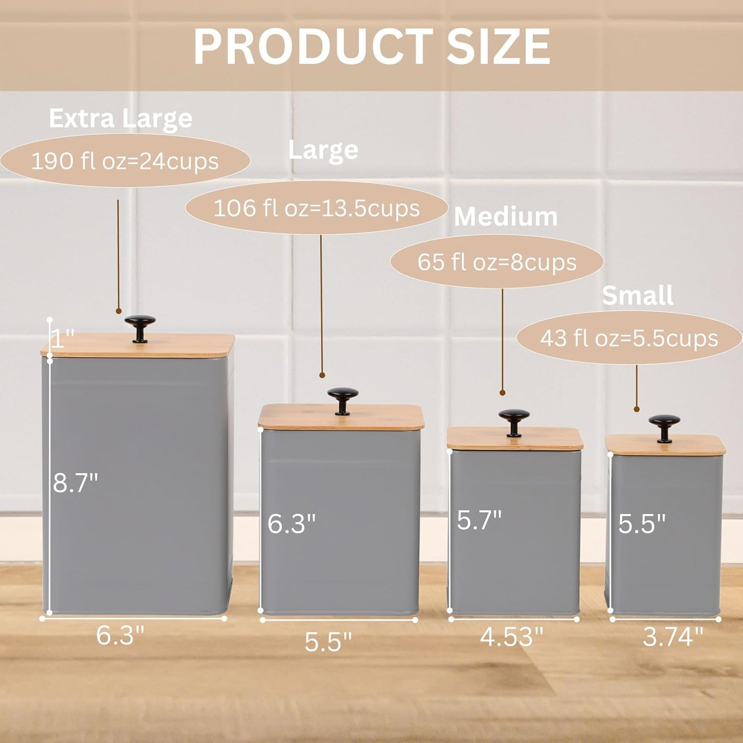 Dluxe Ave. PERFNIQUE Kitchen Canisters Canister Sets for Kitchen Counter Tin Jars with Lid(Grey)