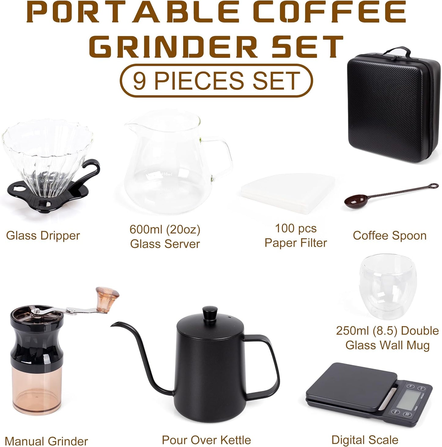 Dluxe Ave. 9-Piece Coffee Making & Serving Full Set/ Travel