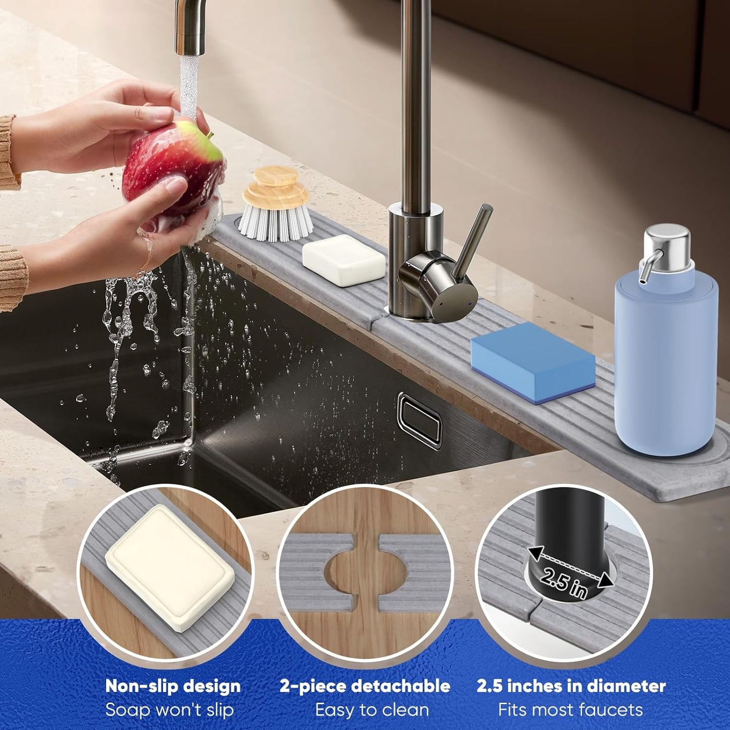 Dluxe Ave. Kitchen Sink Splash Guard  (Grey 23.6 x 3.9 x 0.5 Inch)