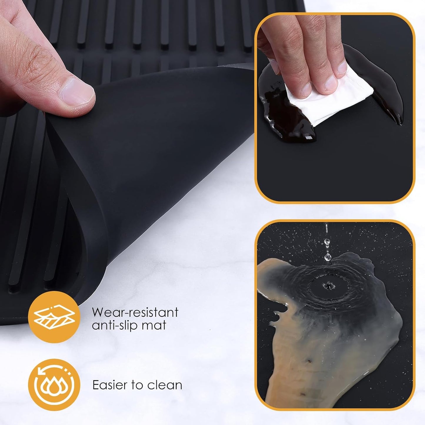 Dluxe Ave. Silicone Coffee Mat with Raised Edges  24 x 16 Coffee Bar Mat  (BLACK)