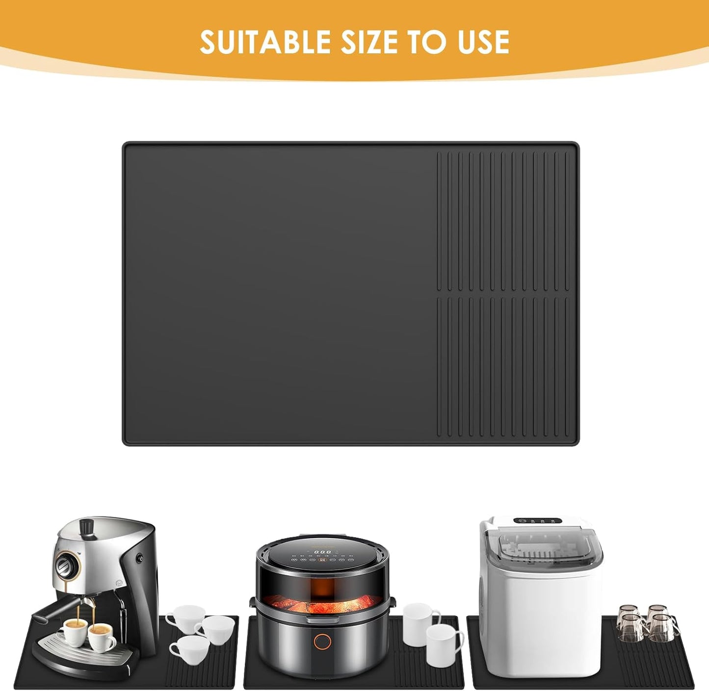 Dluxe Ave. Silicone Coffee Mat with Raised Edges  24 x 16 Coffee Bar Mat  (BLACK)