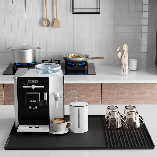 Dluxe Ave. Silicone Coffee Mat with Raised Edges  24 x 16 Coffee Bar Mat  (BLACK)