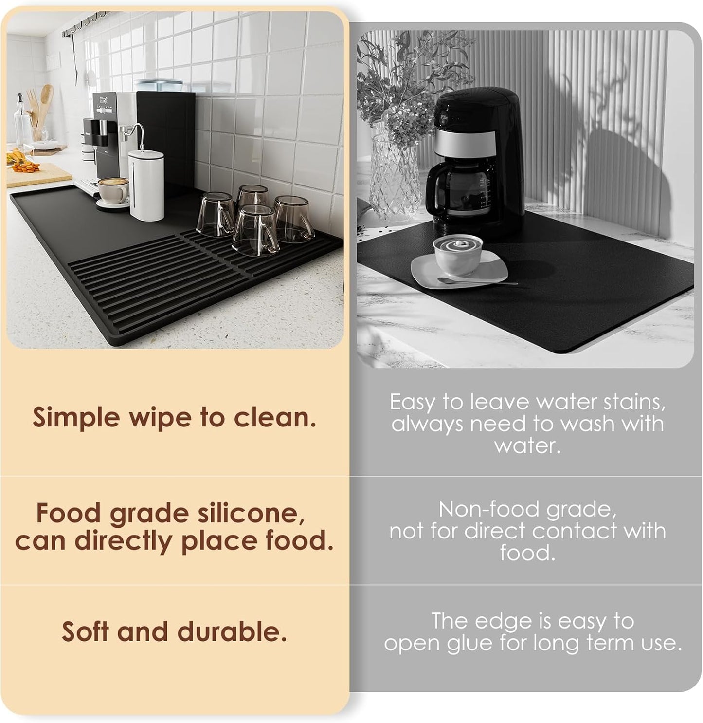 Dluxe Ave. Silicone Coffee Mat with Raised Edges  24 x 16 Coffee Bar Mat  (BLACK)