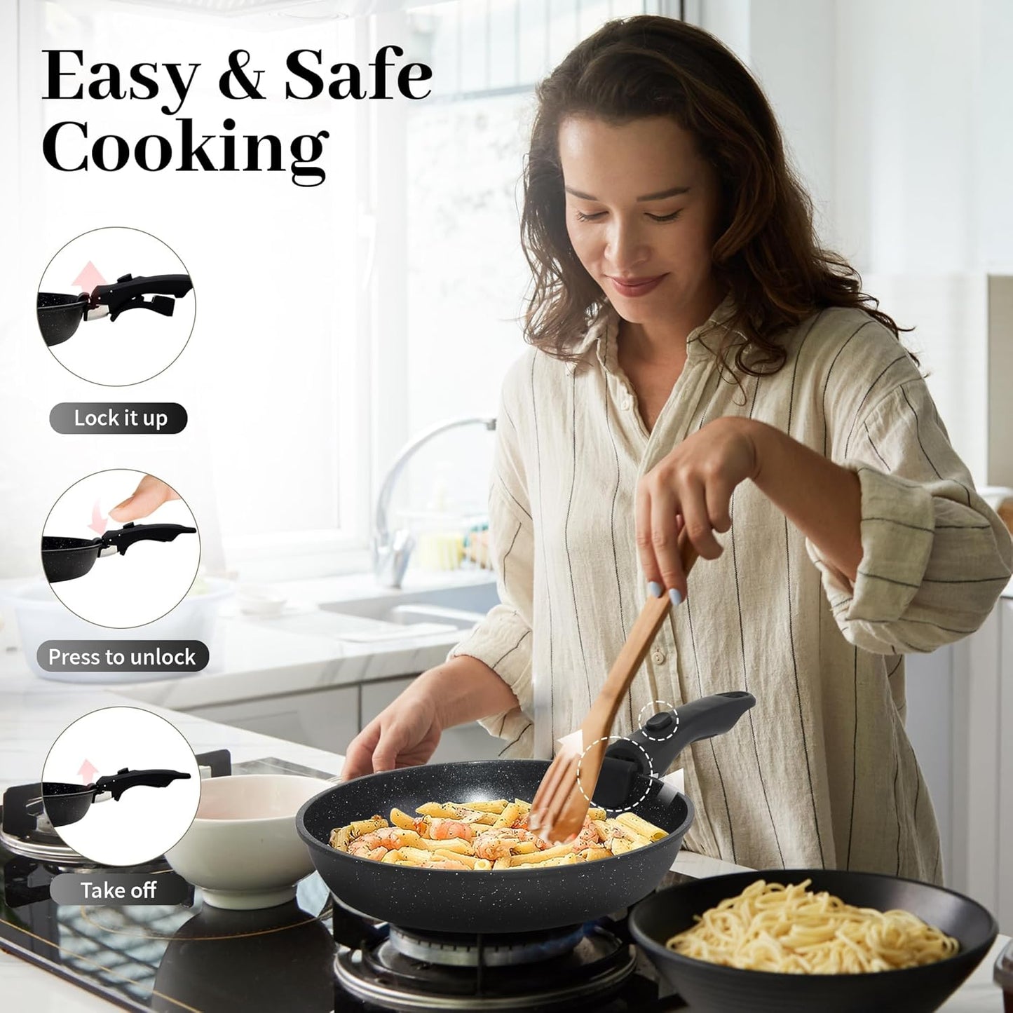 Dluxe Ave.  15PCS Pots and Pans Set Non Stick Kitchen Cookware Sets PFOA Free Black