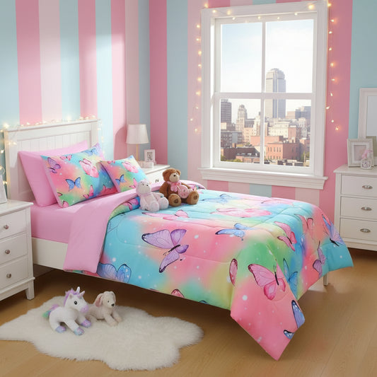 Dluxe Ave. (TWIN) 6 Pcs Bedding and Comforter Set, Rainbow