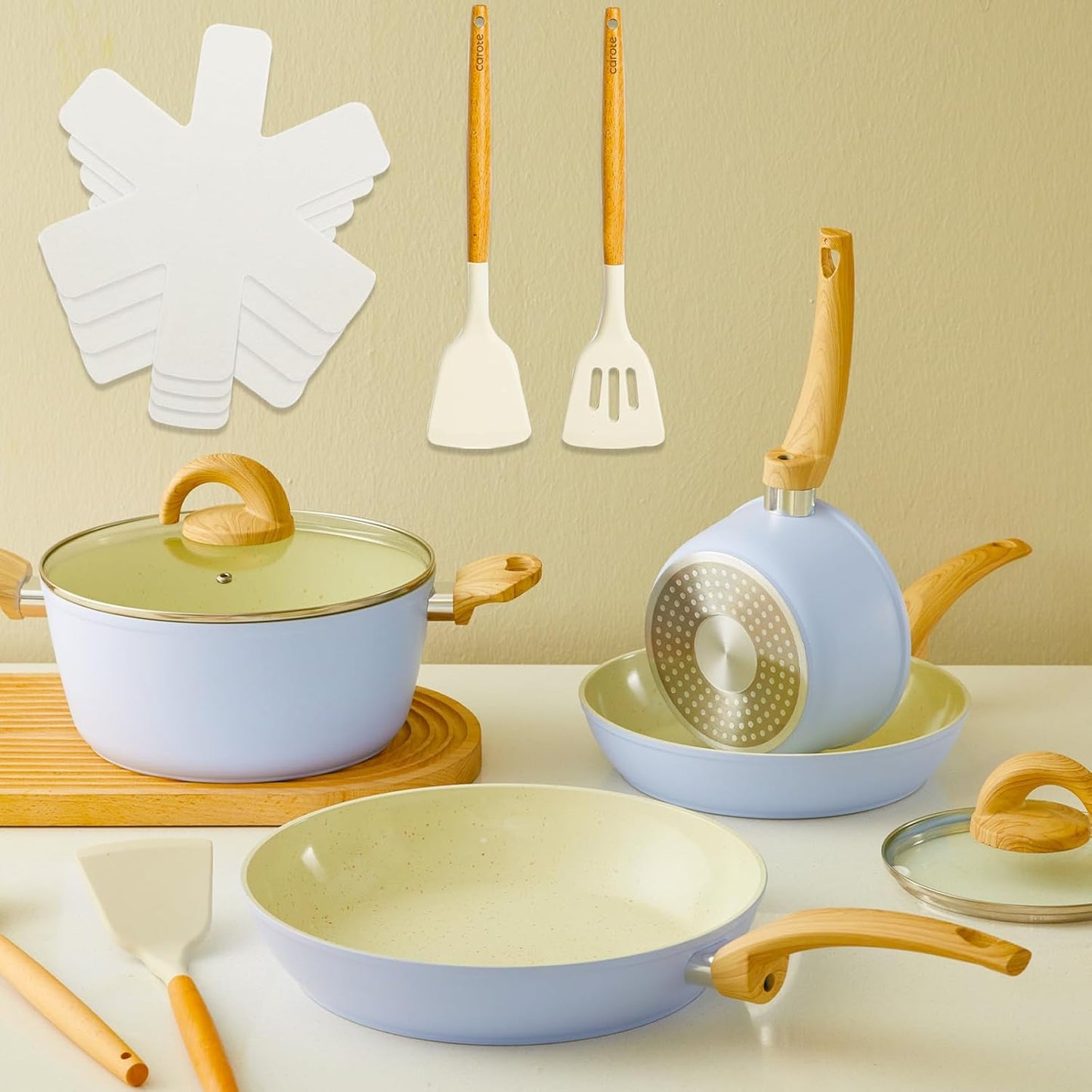 Dluxe Ave.  Blue Non Stick Pots, Pans and Lid with Kitchen Utensils
