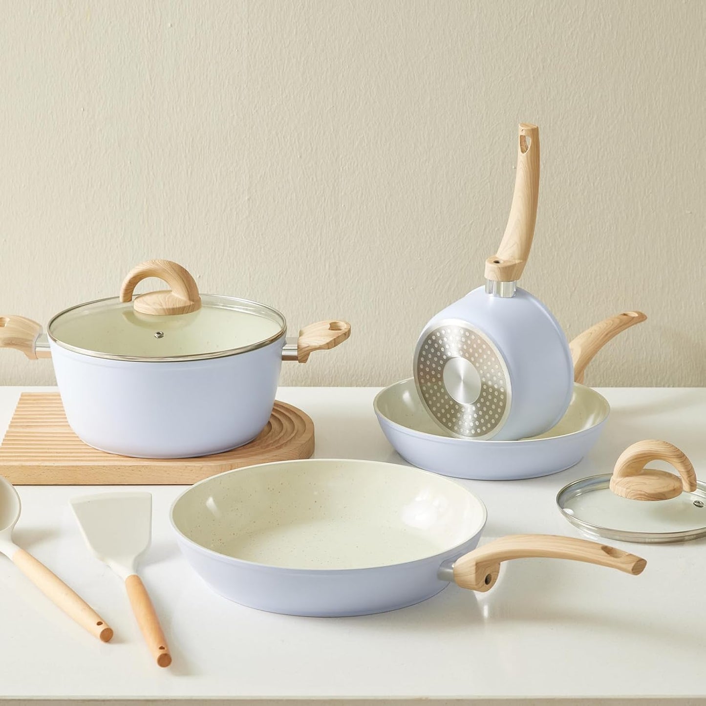 Dluxe Ave.  Blue Non Stick Pots, Pans and Lid with Kitchen Utensils