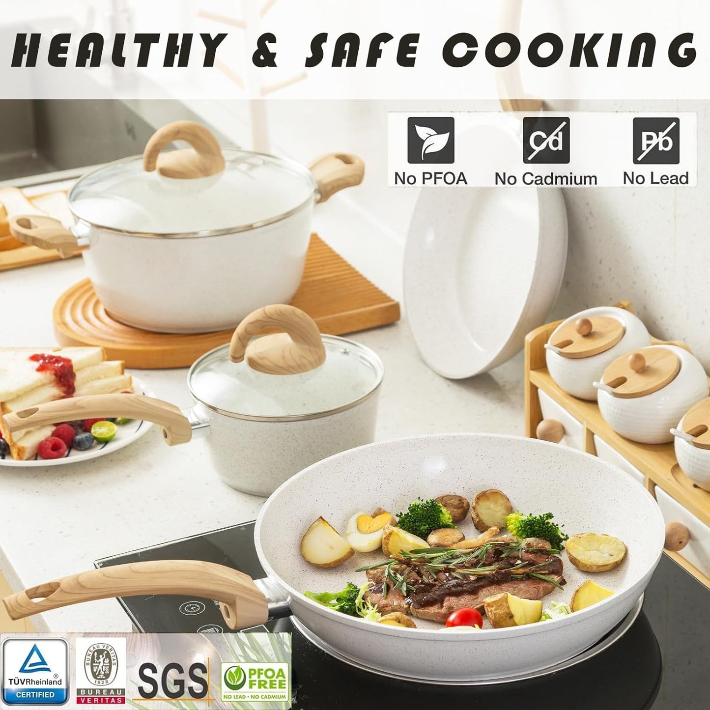 Dluxe Ave.  Blue Non Stick Pots, Pans and Lid with Kitchen Utensils