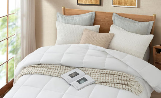 Dluxe Ave. ( QUEEN ) Down Alternative Comforter Duvet Inserts, All Season Ultra Soft Double Brushed Microfiber Shell Classic Box Stitched, with 8 Corner Tabs/ White