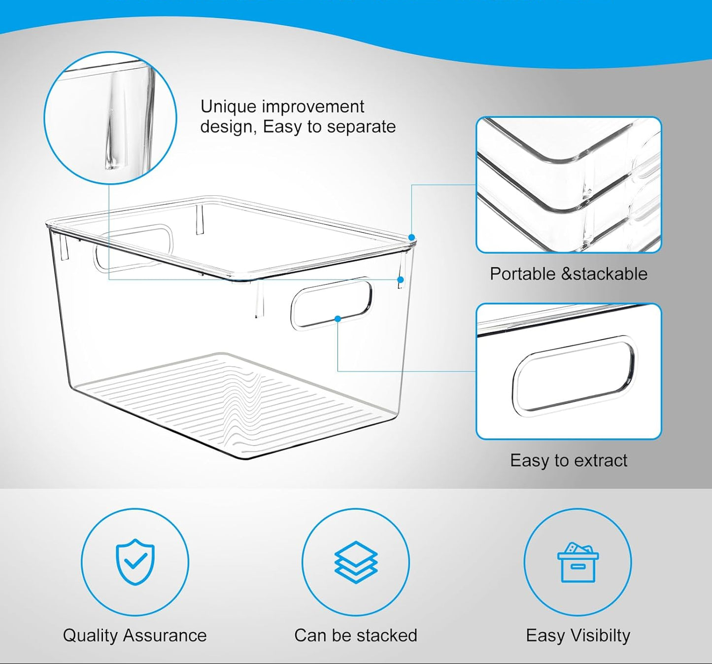 Dluxe Ave. 6 Pack Stackable Storage Bins with Lids & Handle/ Plastic