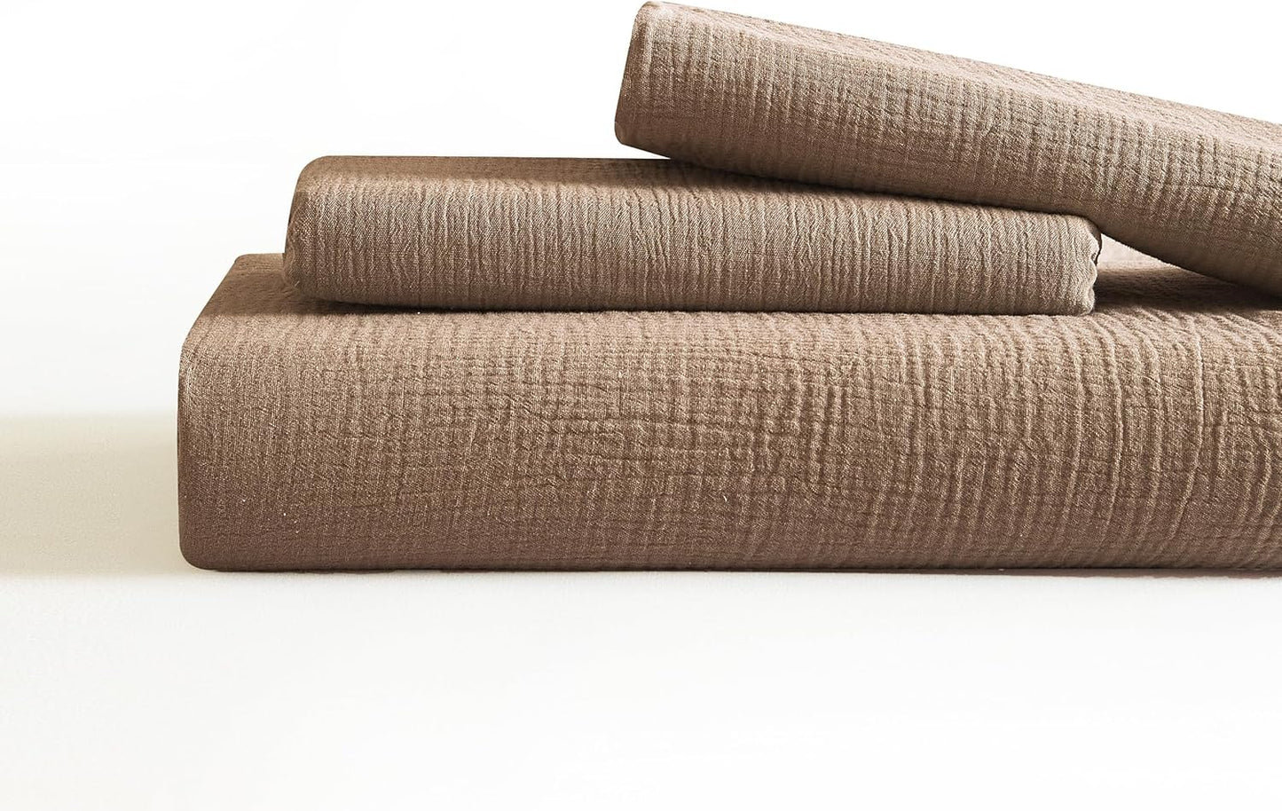 Dluxe Ave. ( QUEEN ) 3 Pcs 100% Washed Cotton {Duvet Cover} Set, Ultra Soft Comforter Cover, Light Brown