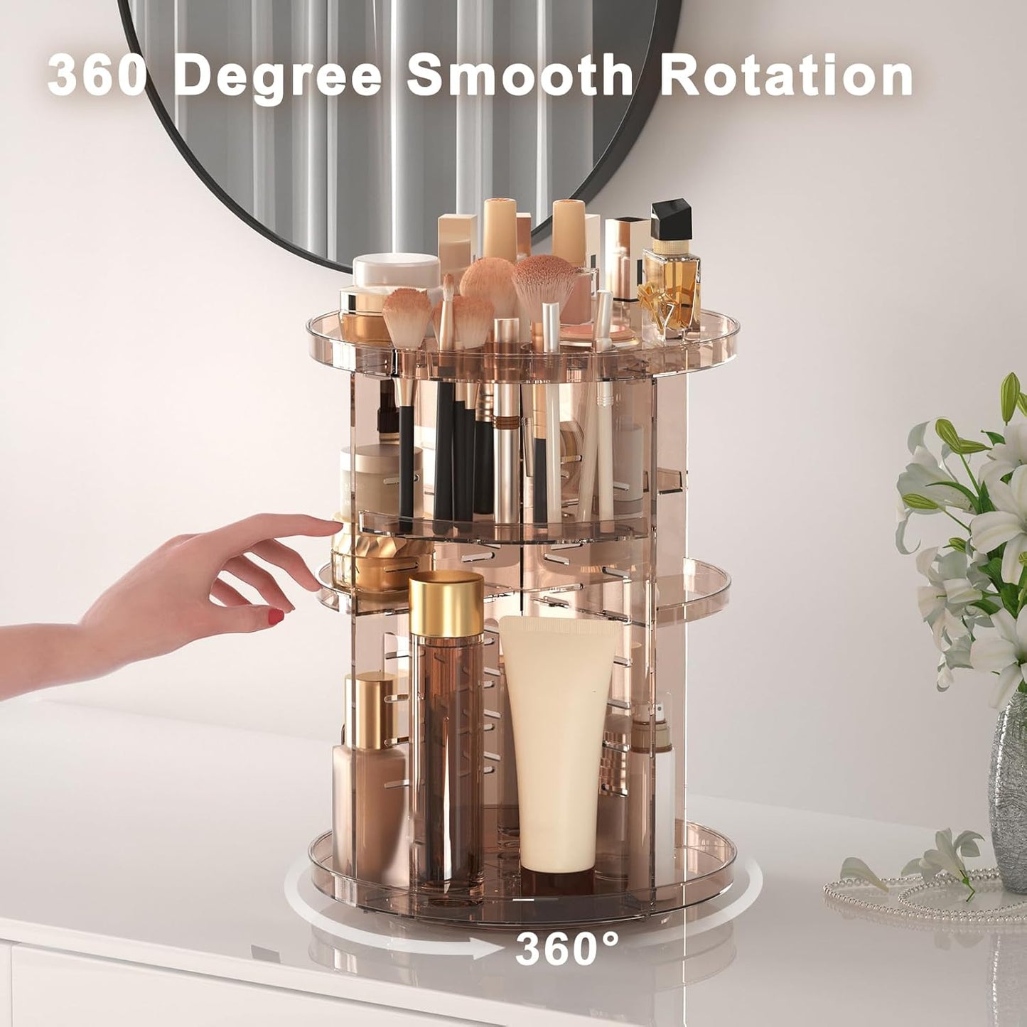 Dluxe Ave. Rotating Makeup Organizer Countertop/Adjustable Trays Spinning