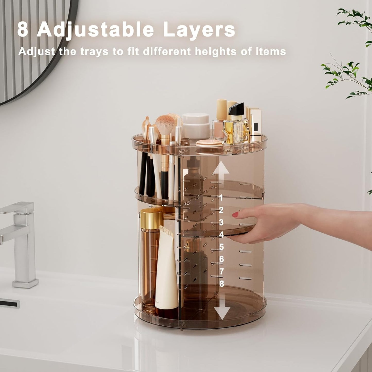 Dluxe Ave. Rotating Makeup Organizer Countertop/Adjustable Trays Spinning