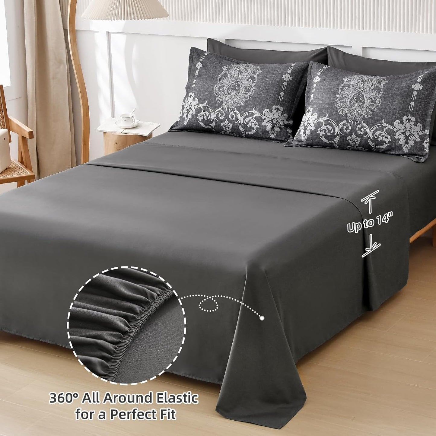 Dluxe Ave. ( QUEEN ) 7 Pcs Comforter Set/ Damask Bed in a Bag/ Lightweight for All Season (90"x90")