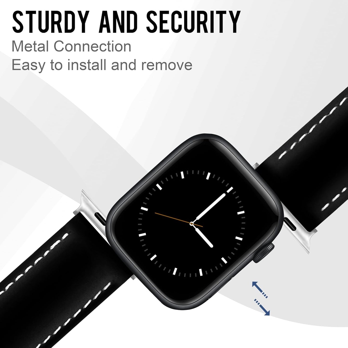 Dluxe Ave. Leather Band Compatible with Apple Watch Ultra 2/Ultra Band 38mm 40mm 41mm for Men Vintage Watch Strap for iWatch Series 9 8 7 6 5 4 3 2 1 SE Grain Genuine Replacement Band (Black)