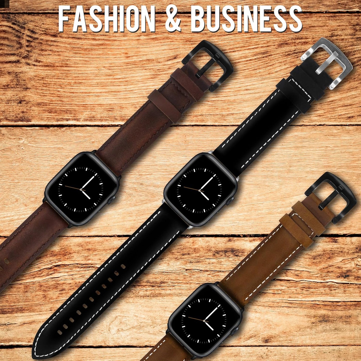 Dluxe Ave. Leather Band Compatible with Apple Watch Ultra 2/Ultra Band 38mm 40mm 41mm for Men Vintage Watch Strap for iWatch Series 9 8 7 6 5 4 3 2 1 SE Grain Genuine Replacement Band (Black)