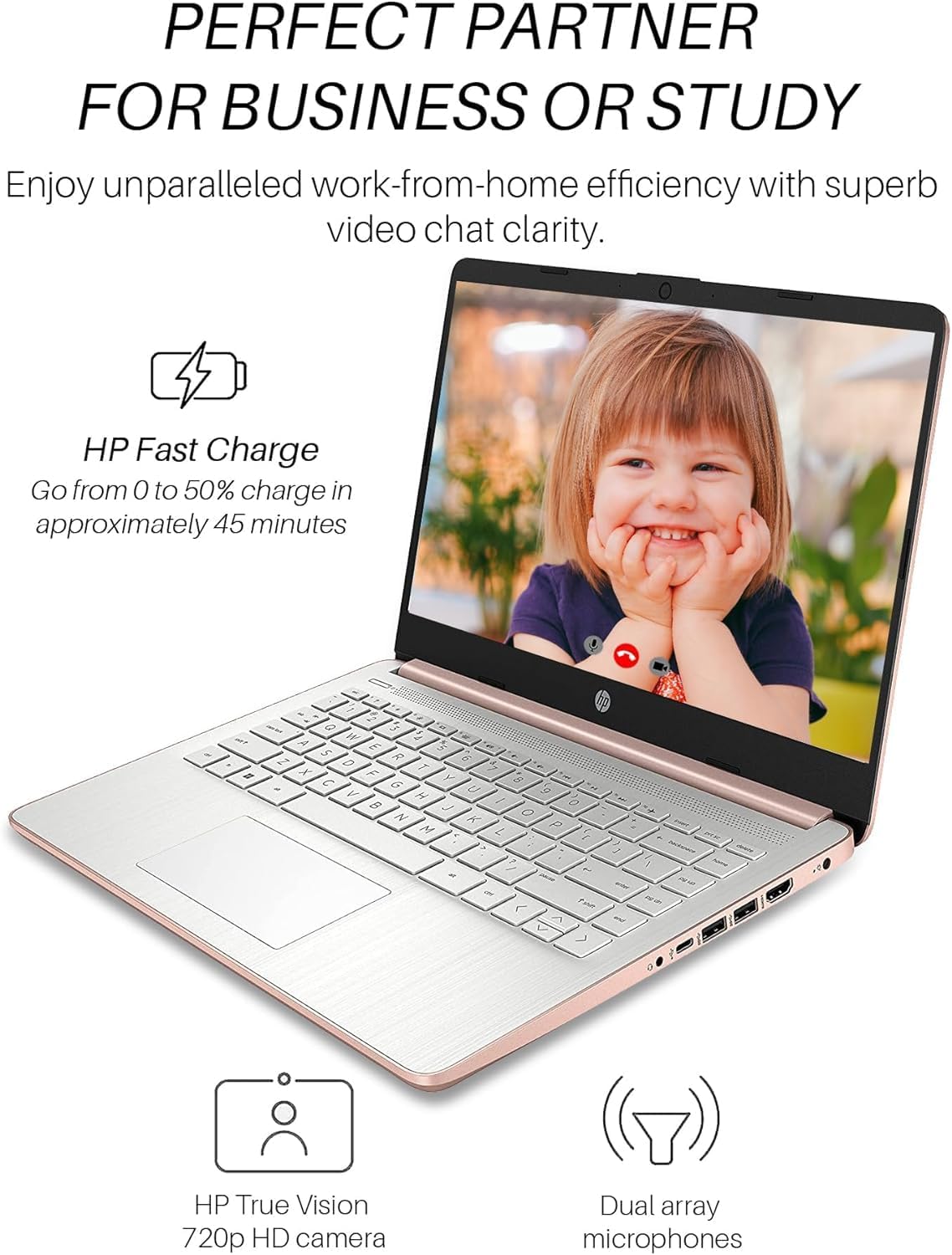 Dluxe Ave. HP 14 Inch Ultral Light Laptop 16GB RAM 320GB Storage Windows 11 S Rose Gold